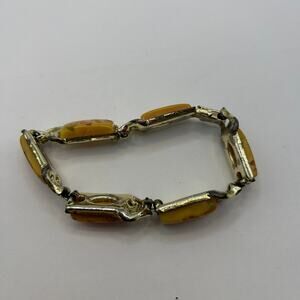 Vtg signed CORO 14 Thermoset Melon Colored Gold Flecked Confetti Panels Bit Worn